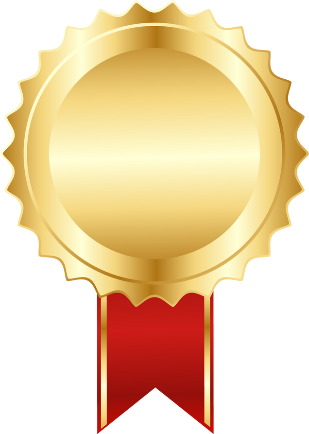 Golden badge with ribbon